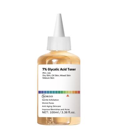 7% Glycolic Acid Exfoliating Toner Exfoliating Facial Toner Pore Minimizing Toner Smooth Skin Even Tone Hydrating Formula 3.38 Fl Oz (Pack of 1)