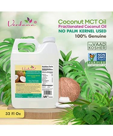 Verdana Coconut MCT Oil Fractionated Genuine 100 Coconut DerivedKosher Certified Food Grade Vegan NON-GMO Great for Keto and Paleo Diet (32 Oz) 32 Ounce - Buy Online on GoSupps.com