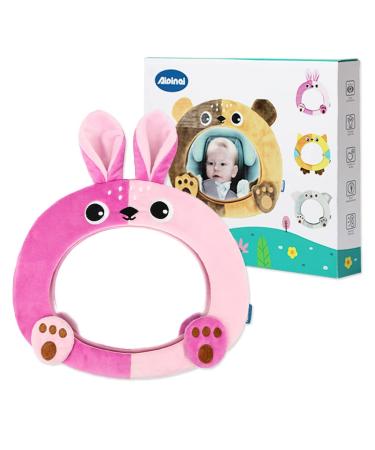 AIPINQI Baby Car Mirror Baby Mirror for Car Rear Facing Baby Mirror Mirror for Car Seat Rear and Forward Facing Easy View Cartoon Mirror for Infant and Newborn 100% Shatterproof Safety (Rabbit)