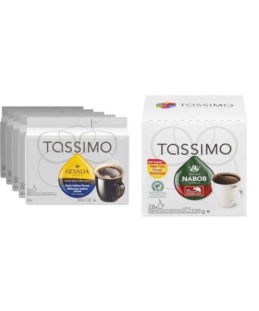 Tassimo Gevalia Dark Italian Roast Coffee Single Serve T-Discs 166g (5 Boxes of 12 T-Discs) & Nabob 100% Colombian Coffee Single Serve T-Discs 220g (28 T-Discs) T-Discs + T-Discs 220g