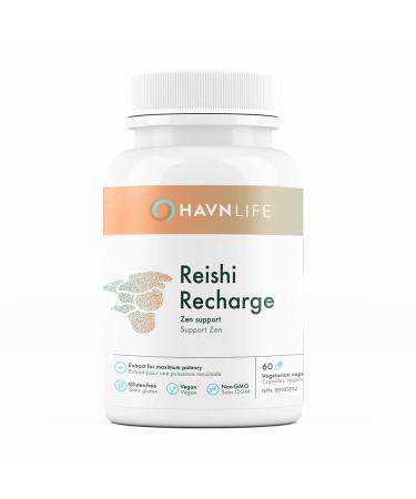 HAVN Life Reishi Recharge - Pure Reishi Mushroom Capsules for Immune Support Stress Relief and Liver - Brain Support Energy Booster Mushroom Supplement - Antioxidant and Non-GMO - 60 Vegan Capsules