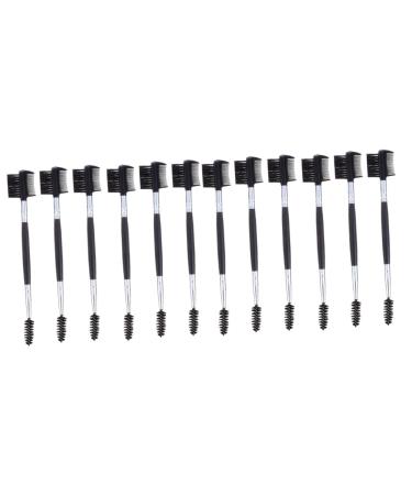 minkissy 12 Pcs Double Head Eyebrow Comb Dual Head Eyelash Comb Neat Makeup Brush Double Head Eyelash Brush Eyebrow Brush Eyelash Comb Brush Eyelash Extension Brush Mascara Wooden Handle 16x2.5cmx2pcs Blackx2pcs