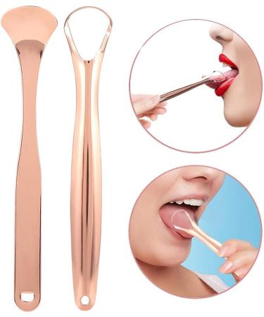 Ververt Touch Tongue Scraper Set - Stainless Steel Tongue Cleaner 2 Pieces Rose Gold Bacteria & Bad Breath Removal - Buy Online on GoSupps.com