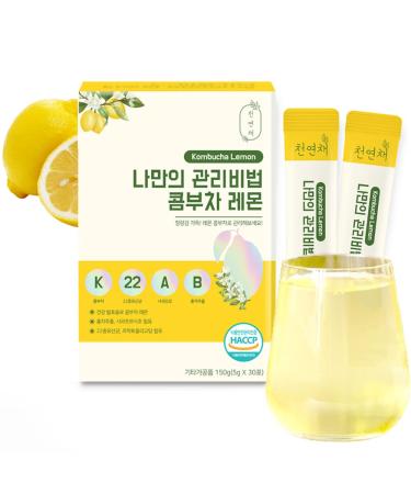 30Sticks  Kombucha Lemon Flavor Sparkling Tea Probiotics And Prebiotics Powder Supplement, Immune Support and Gut Health Fermented Drink Mix Sticks (30 Count * 1 Pack) 30 Count (Pack of 1)