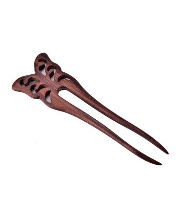 1 Pcs Handmade Carved Wood 2-Prong Hair Fork Vintage Style Butterfly Hair Stick by Team-Management Red