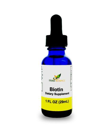 Herb-Science Liquid Biotin B7 High-Absorption Cold-Pressed D-Biotin USP Vegan Alcohol-Free Sublingual Drops No Artificial Flavors Blue Cobalt Glass Bottle for Potency & Purity - 1 oz