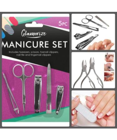 Manicure Set 5 Piece | Includes Tweezers Scissors Toenail Clippers Nail File & Fingernail Clippers | Beauty Travel Set - Buy Online on GoSupps.com