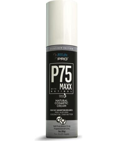 BIOLabs PRO Natural P75 Maxx with Retinol Cosmetic Cream - 5000MG Progesterone per Bottle - 7.5% - Two Month Supply - 3oz (Unscented) Unscented  3 Ounce (Pack of 1)