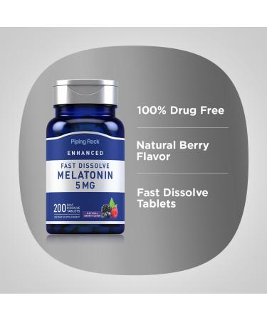 Piping Rock Melatonin 5mg | 200 Fast Dissolve Tablets | Berry Flavor | Adult Supplement | Vegetarian Non-GMO Gluten Free Formula - Buy Online on GoSupps.com