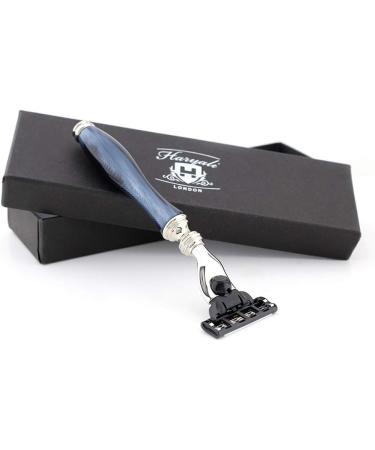Haryali London 3 Blade Razor - Blue Resin Handle Beard & Moustache Razor in Black Gift Box | International Shipping - Buy Online on GoSupps.com