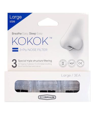 KOKOK 3-Ply Nose Filter Reusable Breathable Nasal Plugs Air Filteration for Dust Pollution Block Cold Air - Pack of 3 (Large) Large (Pack of 3)