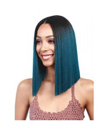 Buy Short Straight Lace Front Wig - Black Green Gradient Hairpiece for Ladies | Perfect for Daily Wear Halloween & Cosplay - 12/14 Inch - Buy Online on GoSupps.com