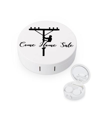 Come Home Safe Lineman Round Case For Contact Lens Kit Storage Box with Mirror Printed
