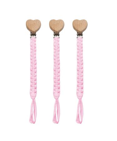 Pack of 3 pacifier chains cotton pacifier strap baby pacifier chains for newborn girls and boys bibs (light pink)