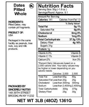 Sincerely Nuts Dried Pitted Dates (3 LB) - Healthy Fiber-Rich Snack for Smoothies & Desserts - Vegan, Gluten-Free, Kosher Superfood - Buy Online on GoSupps.com