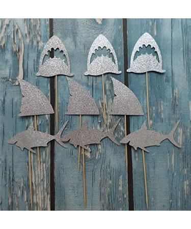 Shark Cupcake Toppers Silver Glitter Shark Fin Cake Toppers Ocean Animals Theme Cake Decor Shark Family Baby Shower Birthday Party Cake Decorations (Set of 24) - Buy Online on GoSupps.com