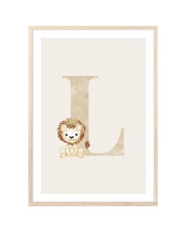 Meinbaby123 letter poster din a4 children's room girl and boy |Baby room decoration |Pictures of children's room |Gift ideas for birth |Initial letter l (sweet lion)