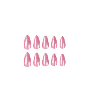 Justotry 24-Piece Glitter Hot Pink French Almond Press-On Nails | Glossy Oval Artificial Acrylic Fingernails for Women - Buy Online on GoSupps.com