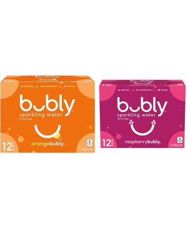 bubly Sparkling Water orangebubly 355 mL Cans 12 Pack & Sparkling Water raspberry 12 x 355 mL Orange Sparkling Water + Sparkling Water raspberry