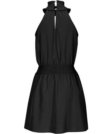 Sleeveless Off-Shoulder Black Dress - Women's Sexy Halter Mini Dress for Summer, X-Large - Buy Online on GoSupps.com
