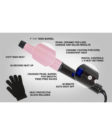 Remington CI9538 Pro 1-1.5" Pearl Ceramic Curling Wand | Digital Controls & 10 Heat Settings | Black/Pink - Shop Internationally - Buy Online on GoSupps.com