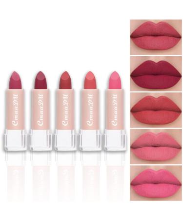 evpct 5Pcs Dark Orange Red Pink Mauve Matte Lipstick Pack Sets for Women Red Silky Velvet Lipstick Matte Long Lasting Smudge Proof Lipstick Lip Stain Makeup Sets Kit matte lipstick 24 hours original 3 E-5Pcs-03071114...