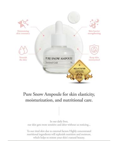 LAENiTA PURE SNOW AMPOULE 30 g 1.01oz x 5pcs -Nutritional Gold- Hydrating & Revitalizing Essence with Aqua Koean Ampoule Koean Skin Care Nourishing Ampoule - Buy Online on GoSupps.com