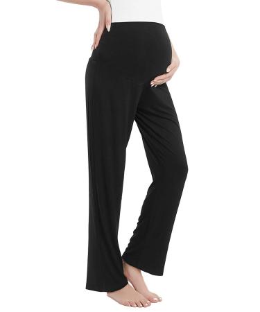 Amorbella Womens Maternity/Pregnancy Sweatpants Long Yoga/Pajama/Lounge Pants Over The Belly L Black