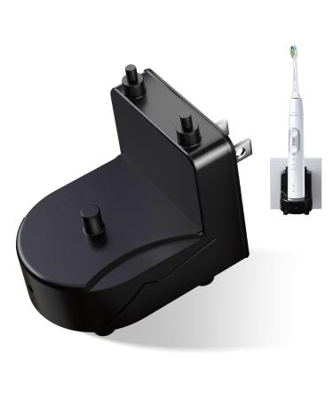 teeteck Wall Charger for Philips Sonicare Electric Toothbrush HX6100/ HX3000/ HX6000/ HX8000/ HX9000 Series - IPX7 Waterproof & Bathroom-Friendly Design(Black)