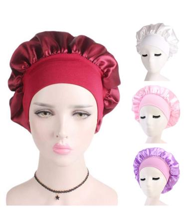 Satin Sleep Cap with Elastic Wide Band for Women and Girls - Pink - Buy Online on GoSupps.com