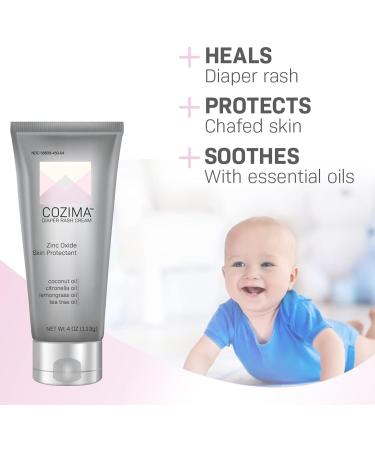 COZIMA Baby Diaper Rash Cream 4oz - Zinc Oxide 24% & Coconut Oil Formula for Healing, Protecting & Preventing Diaper Rash - Buy Online on GoSupps.com