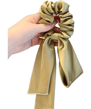 scicent Elastic Hair Bands Solid Satin Long Ribbon Knotted Hair Bows Scrunchies Hair Ties Ponytail Headbands Elastics Accessories for Women - Green2 6309 - Buy Online on GoSupps.com