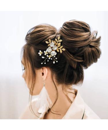 Gold Flower Leaf Hair Combs, Pearl Pins, Rhinestone Barrettes - 36 Pack Set for Wedding & Prom Hairstyles - Buy Online on GoSupps.com