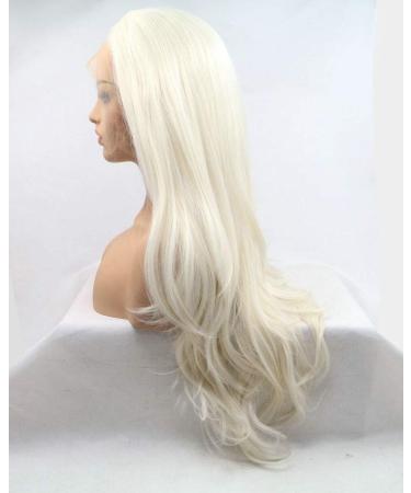 Natural Hairline White Blonde Lace Front Wigs - Body Wave Synthetic Hair for Drag Queens & Cosplay - 26 Pastel Wedding Wigs for Women - Buy Online on GoSupps.com