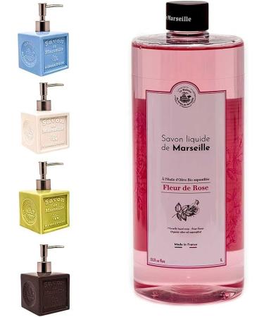 Maison Du Savon De Marseille liquid soap with white ceramic soap dispenser 1 liter refill pack and 300 ml dispenser - Buy Online on GoSupps.com
