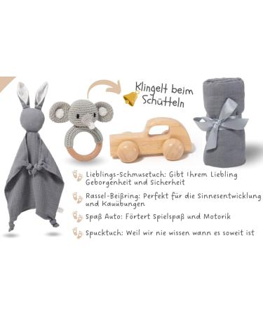 Handmade 100% Cotton Baby Gift Set for Girls - Newborn Rattle Towel and Elephant Gray Baby Toys - Perfect Birth Gift Box - Buy Online on GoSupps.com