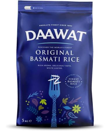 Seelans Daawat Original Basmati Rice with Rice Aroma Delicious Taste White Lustre Perfectly Aged Aromatic & Textural Grain Rich Flavour with Sweet Taste Ideal for all types of Dishes - 5Kg