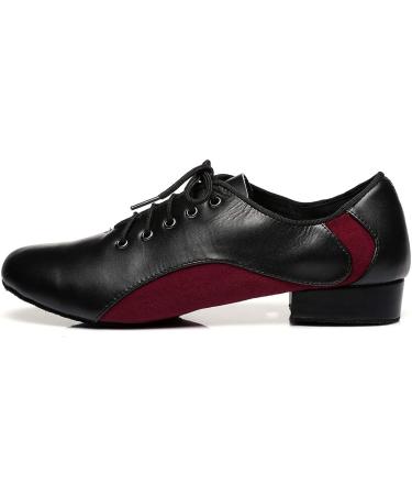 Minishion Men's Lace-up 1 Standard Heel Leather Suede Ballroom Latin Dance Shoes - Size 8.5 (Black/Red) - Buy Online on GoSupps.com