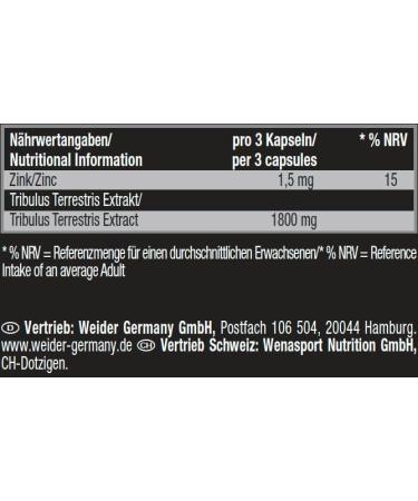 Weider Premium Tribulus Capsules - High-Dose 1 800 mg Tribulus Terrestris 90% Saponins Zinc Boost Fitness Support - 90 Capsules for Optimal Performance - Buy Online on GoSupps.com
