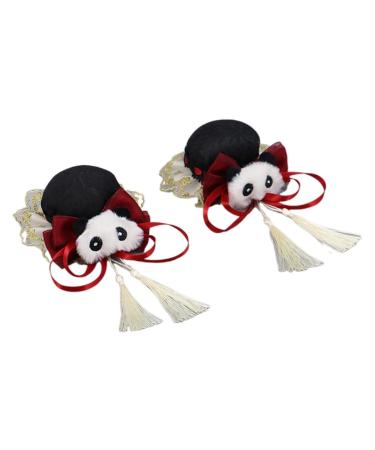 Limtula Womens Bows Hair Clip Cute Plush Panda Decorations Bowknot Hairpin Cosplays Lolitas Hair Accessory for Party Show Red