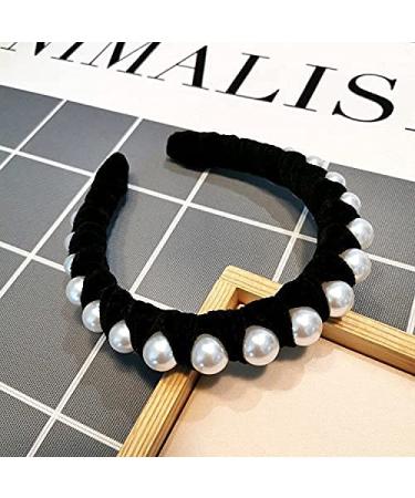 Black Velvet Pearl Headbands for Women - Wide Bandana Wrap with Hair Hoops - Buy Online on GoSupps.com