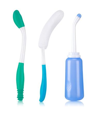 3 Pcs Portable Bidet Body Brush and Toilet Aids for Wiping Set, Long Reach Butt Cleaner Shower Brush Travel Bidet Elderly Assistance Products for Pregnant Physically Challenged Bathing Cleaning Tools