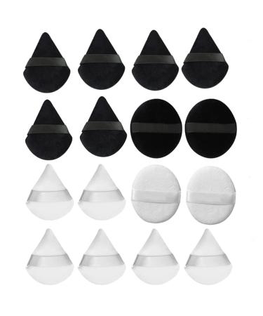 16PCS Makeup Powder Puffs Pure Cotton Puff Velour Loose Triangle with 3 pcs Round Apply for Daily Such as Foundation Cream Blush Sponge Face Facial Cosmetic Foundation Beauty Tool (Black White)