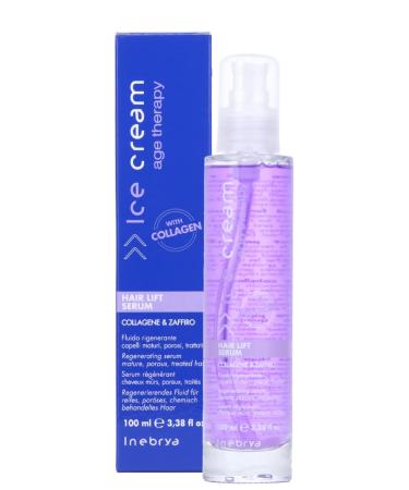 Inebrya Ice Cream Hair Lift Serum Collagene & Zaffiro Regenerating Serum Mature Porous Treated Hair with Collagen 3.38 Oz