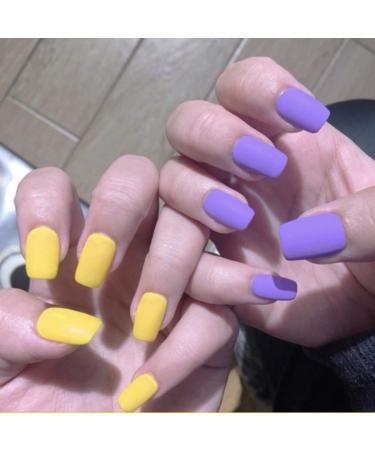 Sethain Square Press-On False Nails - Yellow & Purple Short 24 Complete Cover Tips for Women & Girls - International Shipping Available - Buy Online on GoSupps.com