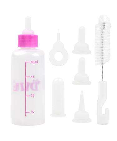 Breeding bottle puppy dogs milk bottle PET 60ml and 150ml silicone small baby bottle set for cat feeding tool with replacement mini nipple for pets (small pink)