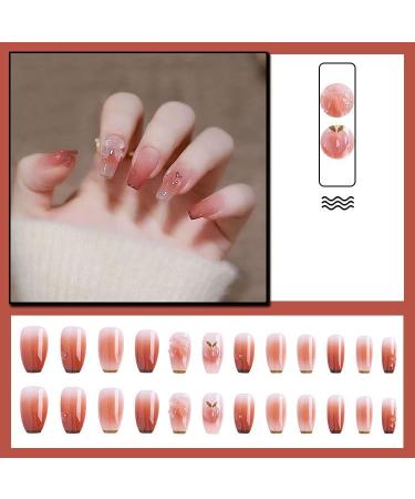 24Pcs/Set Press On Nails Sweet French icy refreshing butterfly bright pink honey loving peach Mid Length False Nails Acrylic Fake Nails Full Cover Nails Press on nails for Women and Girls - Buy Online on GoSupps.com