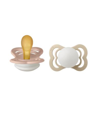 Bibs Supreme Latex Pacifier for 0-6 Months Babies 2-Pieces  Size 1  Blush Night/Vanilla Night