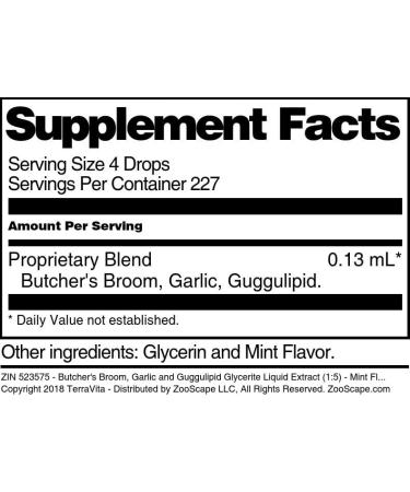 Butcher's Broom Garlic and Guggulipid Glycerite Liquid Extract (1:5) - Mint Flavored (1 oz ZIN: 523575) - Buy Online on GoSupps.com