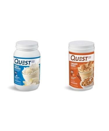 Quest Nutrition Vanilla Milkshake Protein Powder 24g of Protein 1g of Sugar Low Carb Gluten Free 3 Pound 43 Servings & Cinnamon Crunch Protein Powder 20g Protein 2g Net Carb 1g Sugar